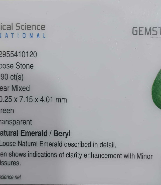 Natural Zambian Emerald 1.90 Certified Pure Velvet Green Pear Cut Gemstone