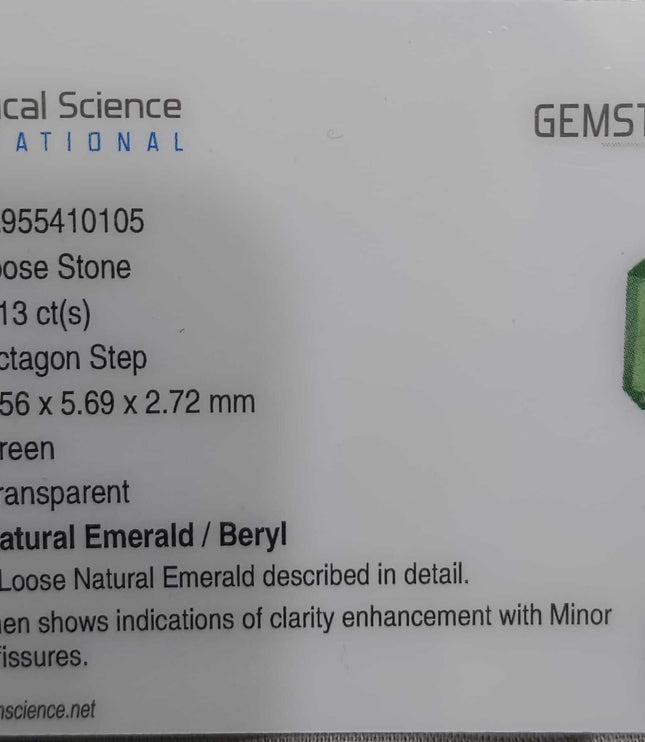 GSI Certified 1.13ct Medium Green Zambian Emerald Natural Gemstone