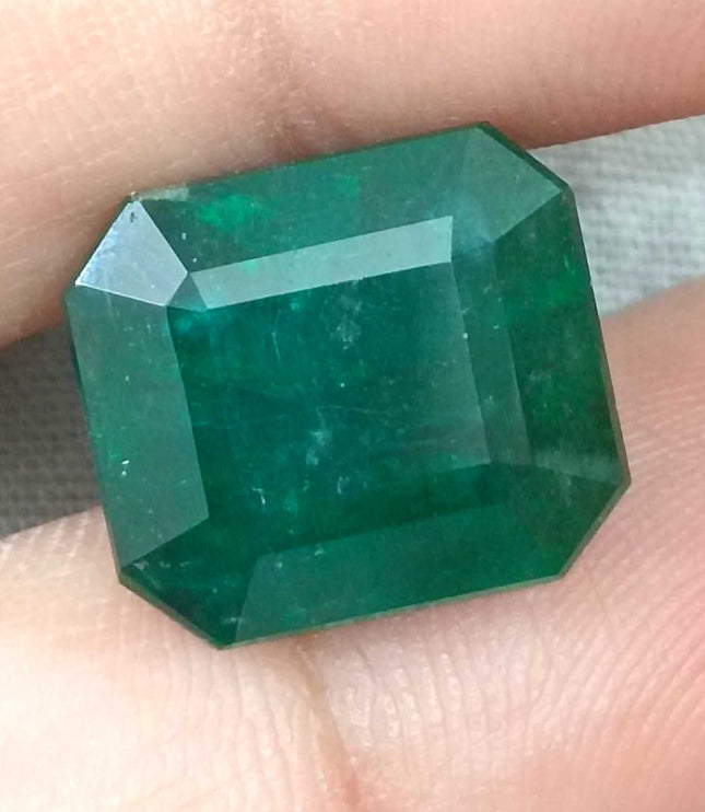 Zambian Emerald 13.40 ct Dark Green Octagon Cut Loose Gemstone – Investment Grade