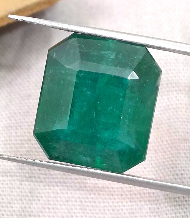 Zambian Emerald 13.40 ct Dark Green Octagon Cut Loose Gemstone – Investment Grade