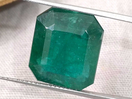 Zambian Emerald 13.40 ct Dark Green Octagon Cut Loose Gemstone – Investment Grade