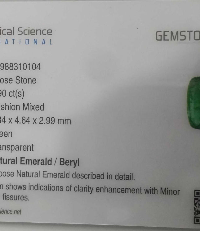 0.90ct GSI Certified Medium Deep Green Zambian Emerald