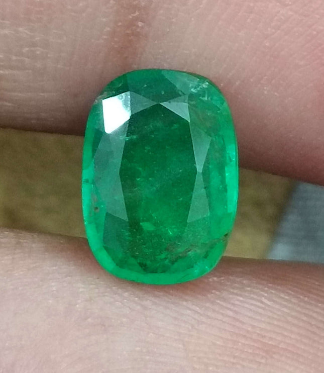 Natural Zambian Emerald 2.03ct Certified Deep Green Cushion Cut Earth Mined Gemstone