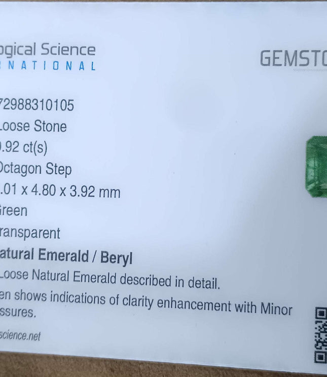 0.92ct Vivid Green Zambian Emerald, Natural earth Mined Gemstone