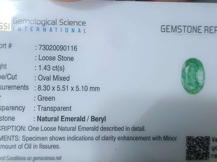 GSI Certified 1.43ct Mystic light bluish Green Russian Emerald
