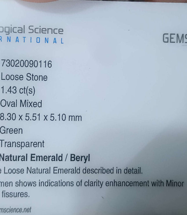 GSI Certified 1.43ct Mystic light bluish Green Russian Emerald
