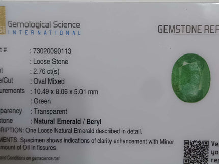 SALE! Natural Emerald 2.76ct Certified Oval Cut Medium Light Green Loose Gemstone