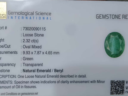 Natural Emerald 2.32ct Zambian Certified Sea Green Oval Cut Loose Gemstone