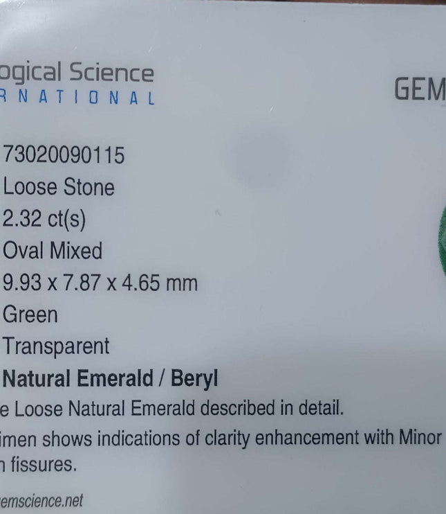 Zambian Emerald 2.32ct Natural Certified Sea Green Oval Cut Loose Gemstone