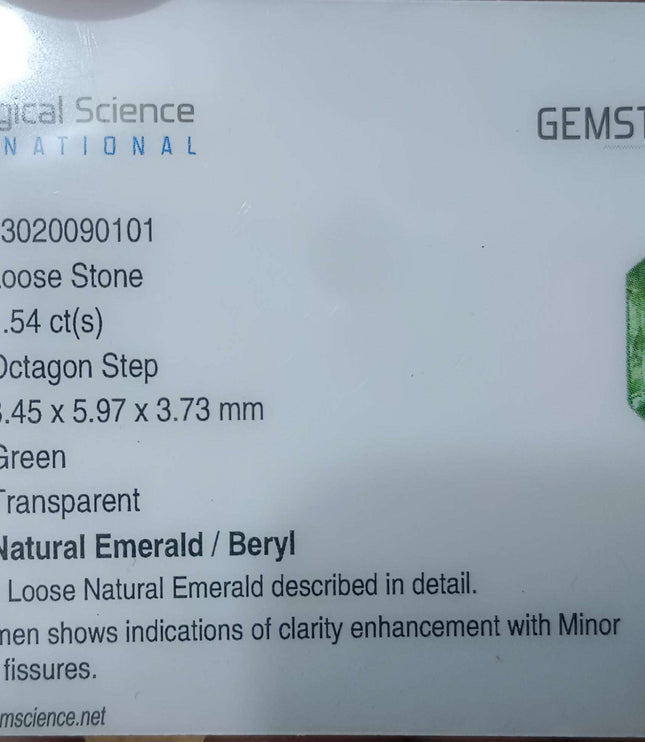 GSI Certified 1.54ct Medium Green Zambian Emerald