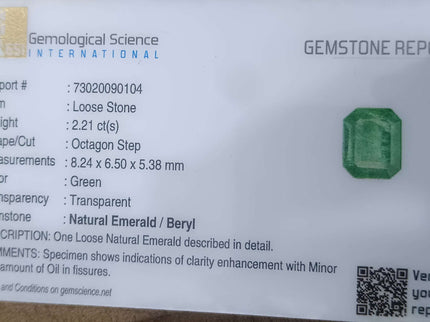 Zambian Emerald 2.21ct Certified Intense Green Octagon Cut Loose Gemstone
