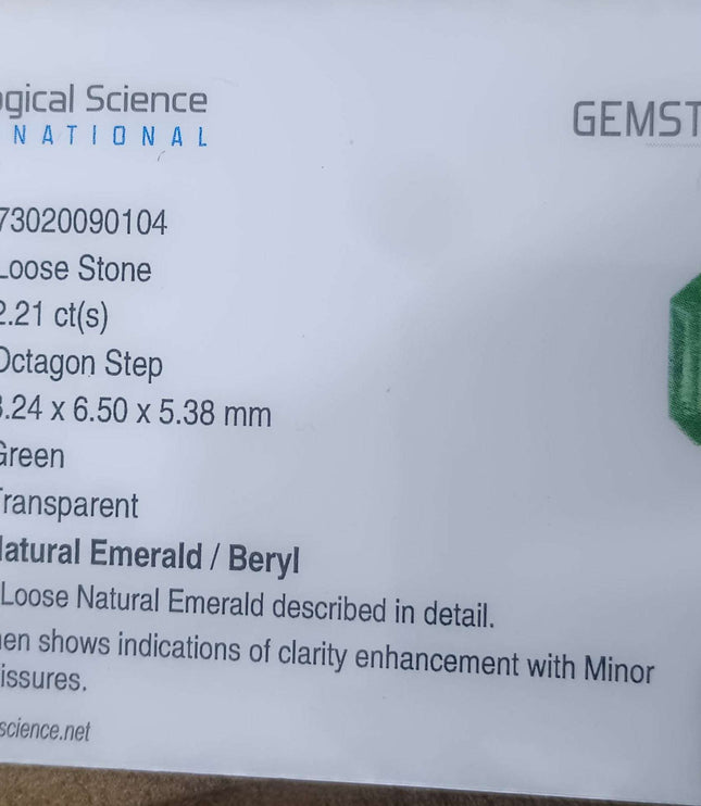 Zambian Emerald 2.21ct Certified Intense Green Octagon Cut Loose Gemstone