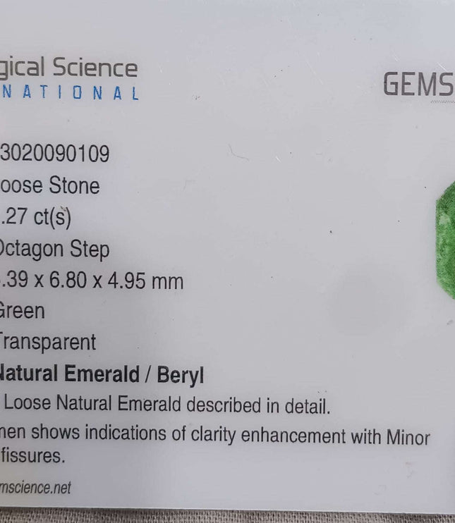 GSI certified 2.27ct velvet green natural Zambian emerald