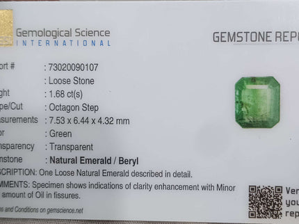 Zambian Emerald 1.68ct Certified Pastel Green Natural Gemstone