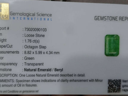 Panjshir Emerald 1.76ct Natural Velvet Green Certified Octagon Cut Loose Gemstone
