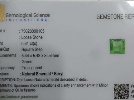 GSI Certified 0.81ct Panjshir Emerald Vivid Green Natural Loose Gemstone.
