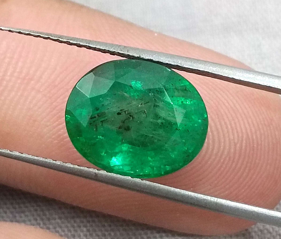 Zambian Emerald 4.71ct Certified Deep Golden Green Minor Oiled Loose Gemstone