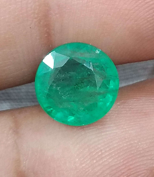 Zambian Emerald 3.28ct Natural Certified Round cut Medium Green Minor Oiled Gemstone