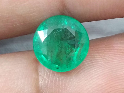 Zambian Emerald 3.28ct Natural Certified Round cut Medium Green Minor Oiled Gemstone