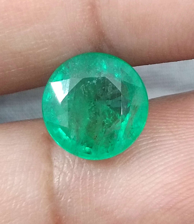 Zambian Emerald 3.28ct Natural Certified Round cut Medium Green Minor Oiled Gemstone