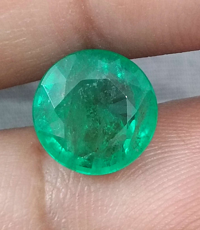 Zambian Emerald 3.28ct Natural Certified Round cut Medium Green Minor Oiled Gemstone
