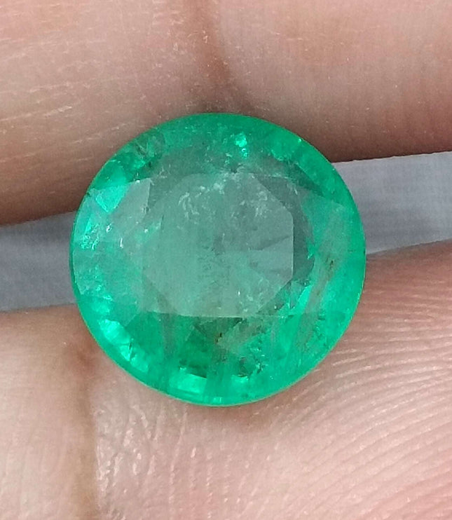 Zambian Emerald 3.28ct Natural Certified Round cut Medium Green Minor Oiled Gemstone