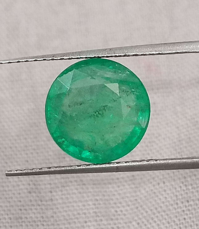 Zambian Emerald 3.28ct Natural Certified Round cut Medium Green Minor Oiled Gemstone