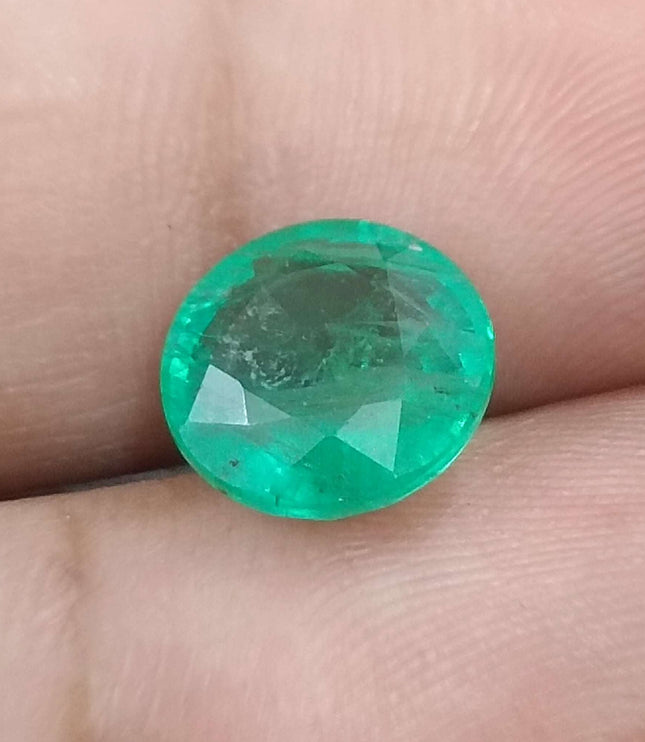 Zambian Emerald 3.28ct Natural Certified Round cut Medium Green Minor Oiled Gemstone