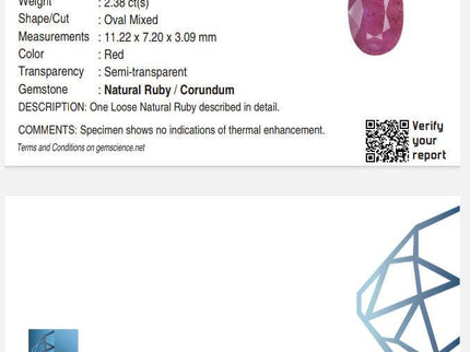 Certified 2.38ct Natural Untreated Ruby.
