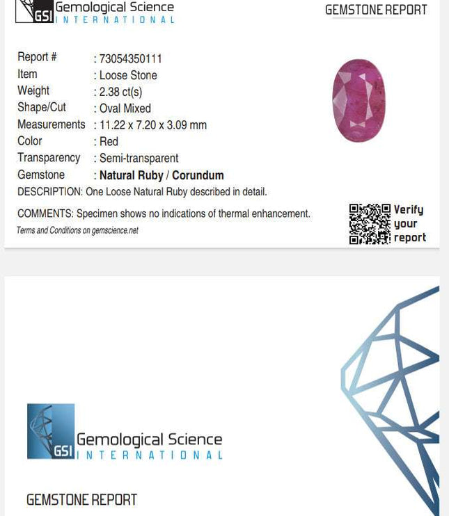 Certified 2.38ct Natural Untreated Ruby.