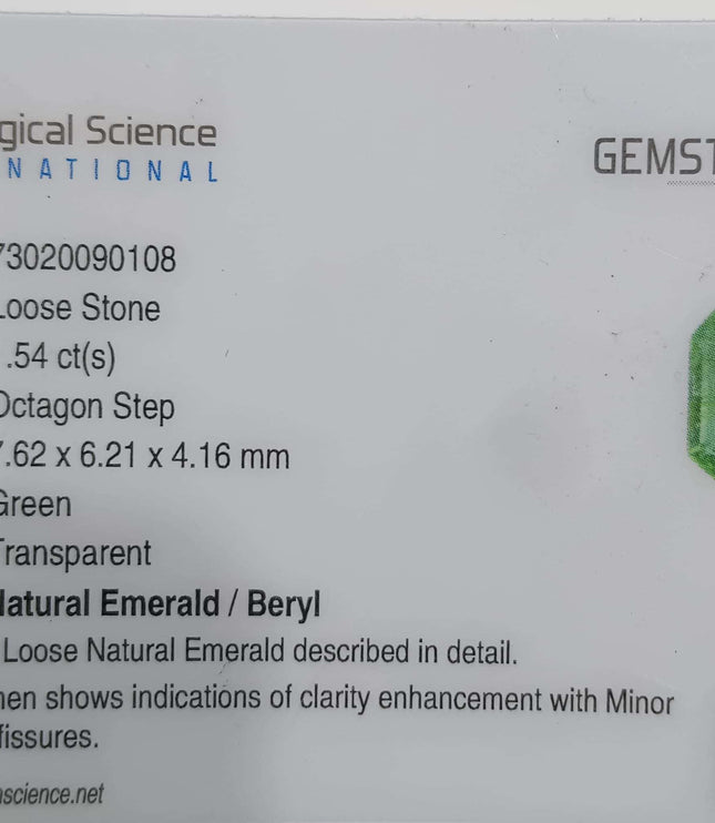GSI Certified 1.54ct Medium Green Zambian Emerald
