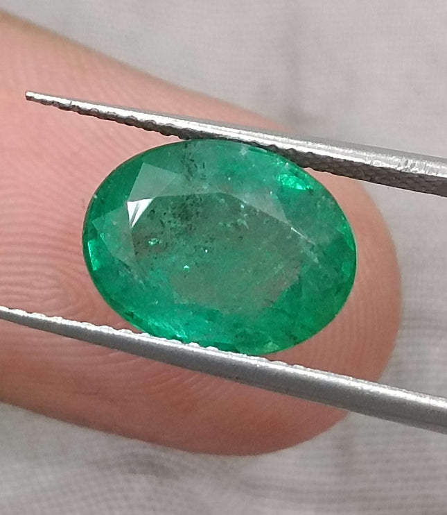 Zambian Emerald 3.92ct Certified Natural Medium Intense Green Oval Cut Loose Gemstone