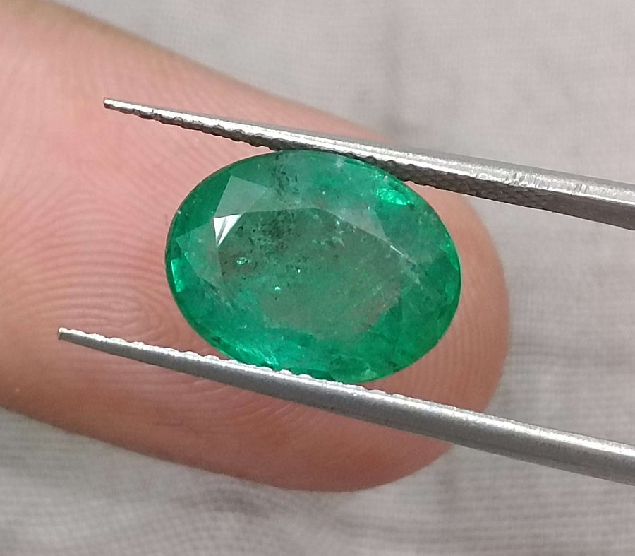 Zambian Emerald 3.92ct Certified Natural Medium Intense Green Oval Cut Loose Gemstone