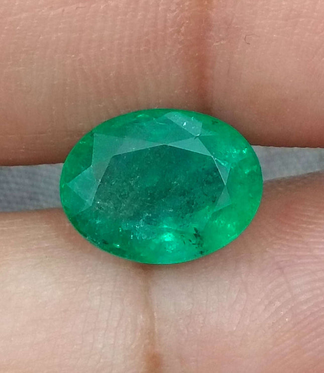 Zambian Emerald 3.92ct Certified Natural Medium Intense Green Oval Cut Loose Gemstone