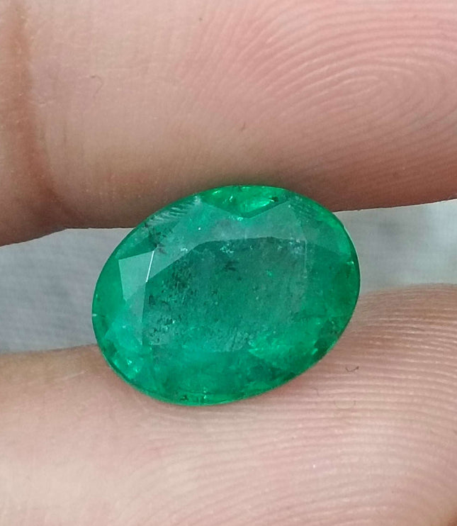 Zambian Emerald 3.92ct Certified Natural Medium Intense Green Oval Cut Loose Gemstone
