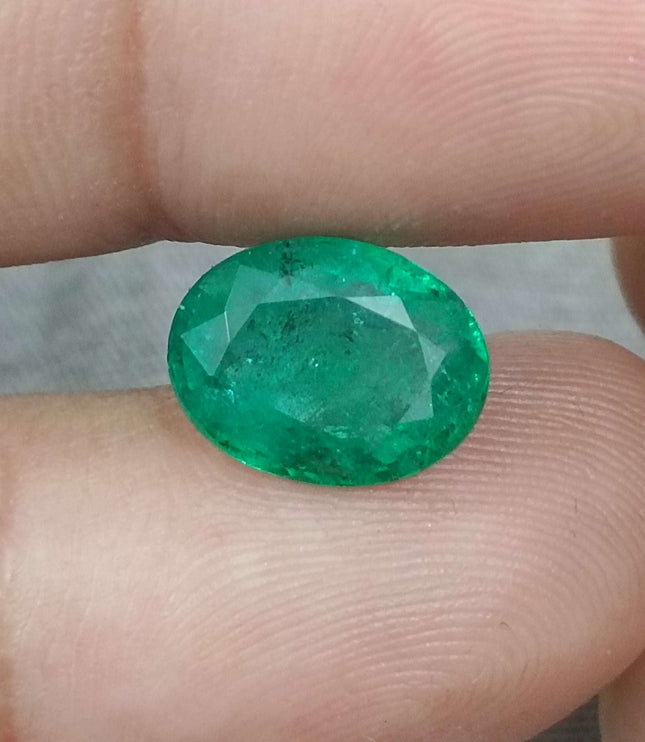 Zambian Emerald 3.92ct Certified Natural Medium Intense Green Oval Cut Loose Gemstone