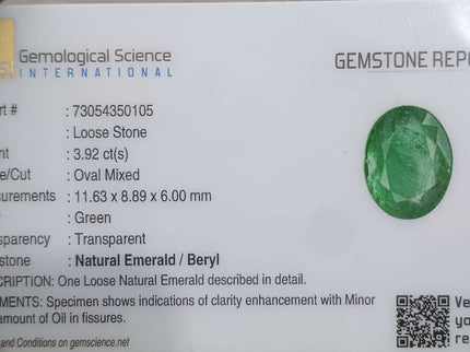 Zambian Emerald 3.92ct Certified Natural Medium Intense Green Oval Cut Loose Gemstone