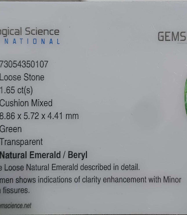 GSI Certified 1.65ct Medium Deep Zambian Emerald
