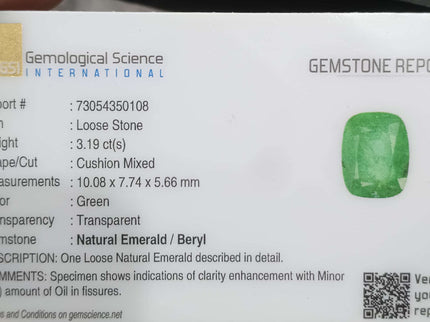 certified 3.19ct Zambian emerald