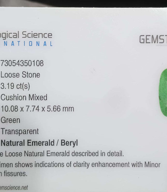 certified 3.19ct Zambian emerald