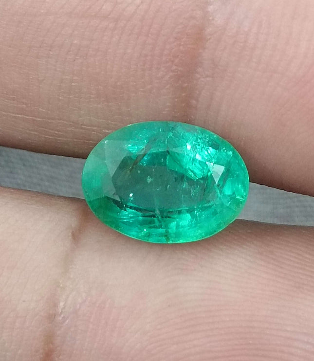 Natural Emerald 3.62ct GSI certified Medium Intense Green Oval Cut Loose Gemstone