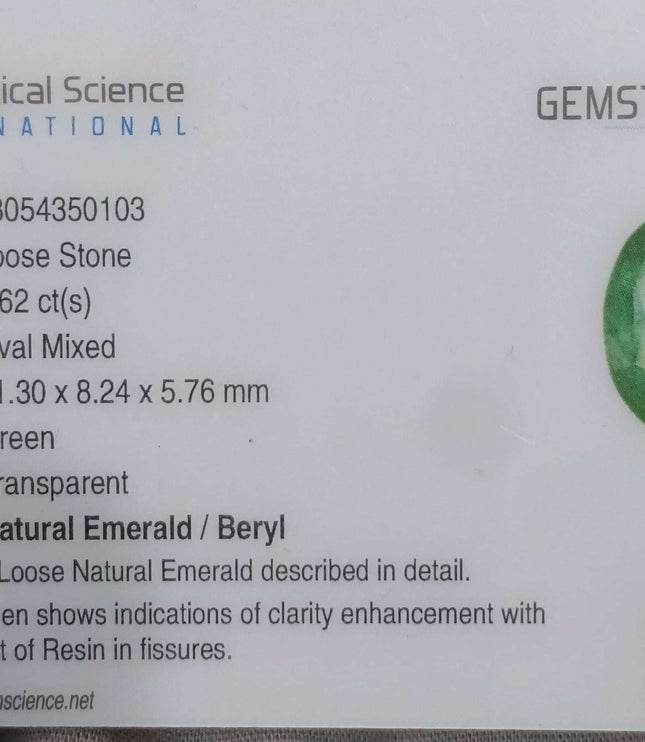 Natural Emerald 3.62ct GSI certified Medium Intense Green Oval Cut Loose Gemstone