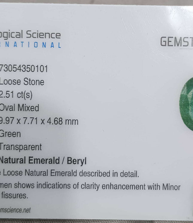Zambian Emerald 2.51ct Certified Natural Medium Intense Green Minor Oiled Loose Gemstone