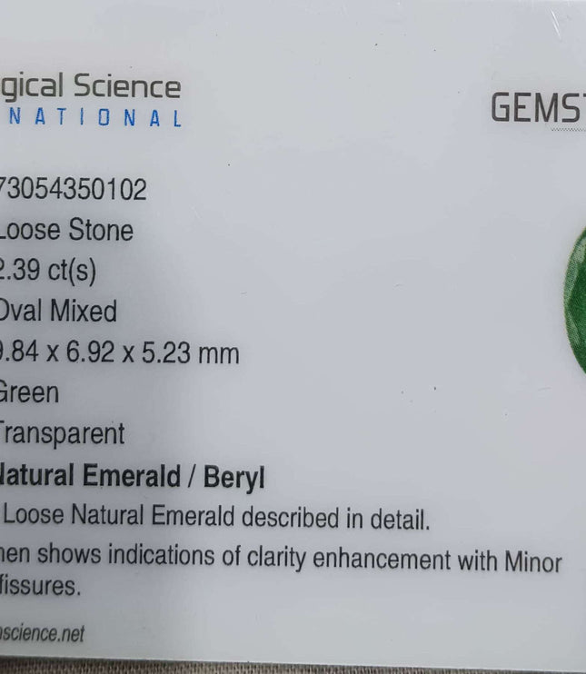 Certified 2.39ct Natural Zambian Emerald.
