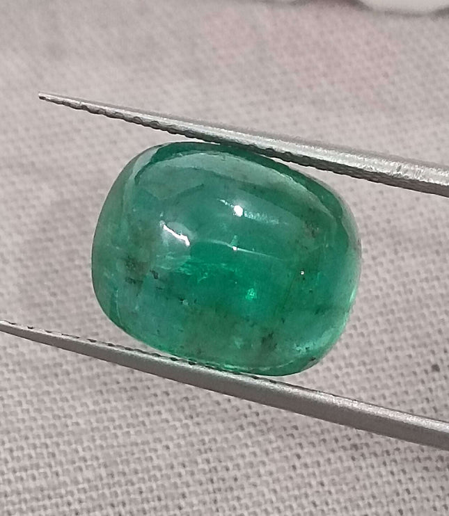 6.07ct Certified Sugarloaf Cut Medium Deep Green Zambian Emerald.