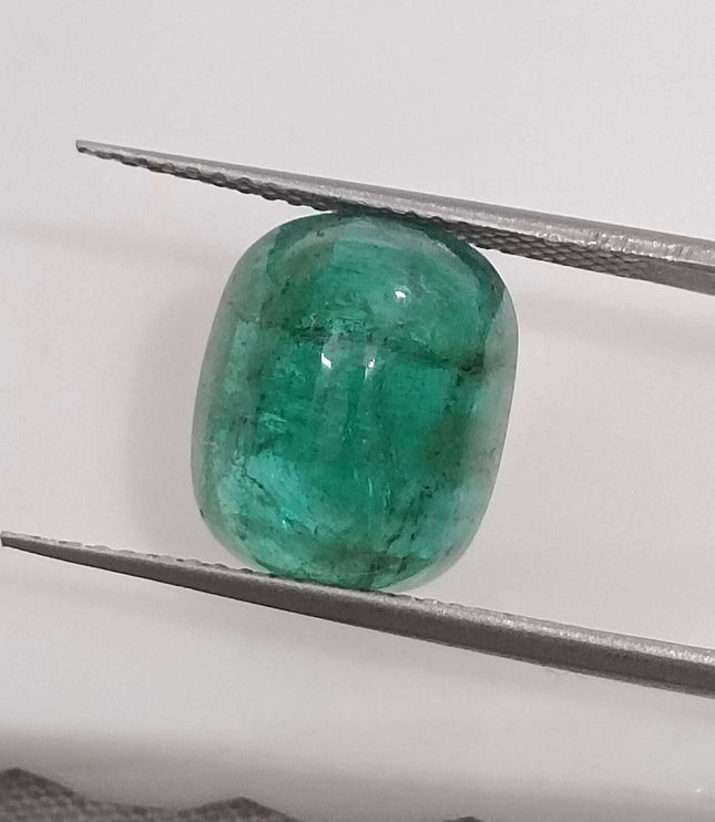 6.07ct Certified Sugarloaf Cut Medium Deep Green Zambian Emerald.