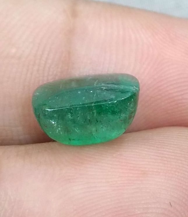 6.07ct Certified Sugarloaf Cut Medium Deep Green Zambian Emerald.
