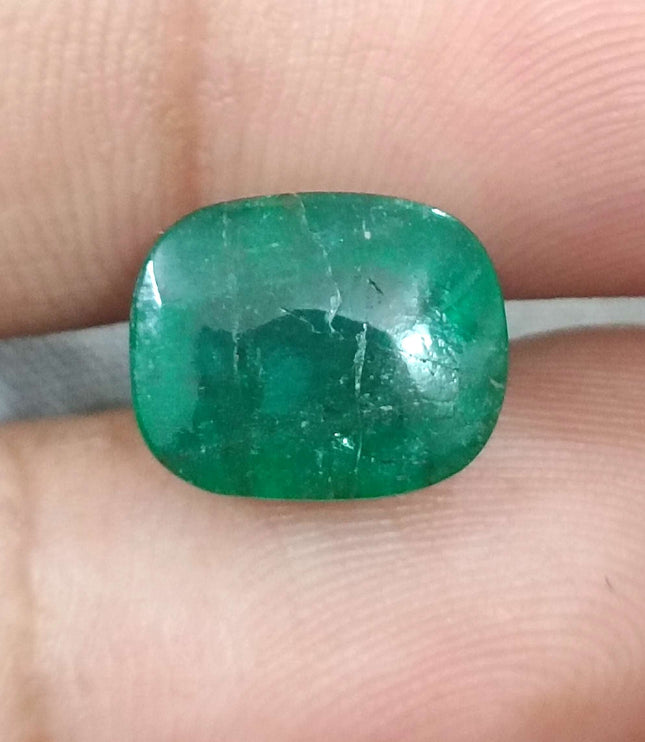 6.07ct Certified Sugarloaf Cut Medium Deep Green Zambian Emerald.