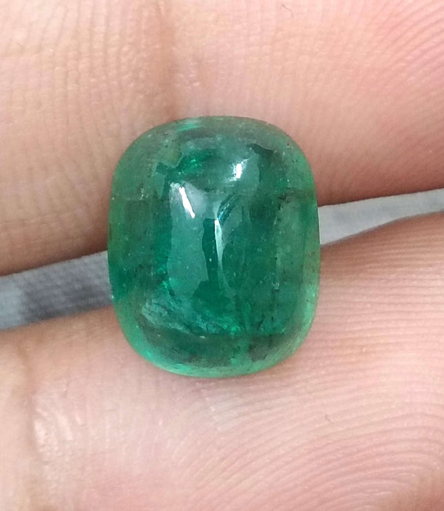6.07ct Certified Sugarloaf Cut Medium Deep Green Zambian Emerald.