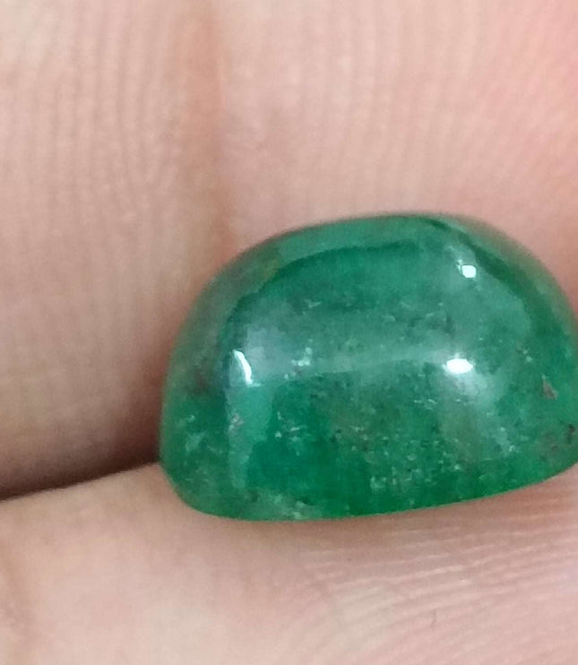 6.07ct Certified Sugarloaf Cut Medium Deep Green Zambian Emerald.